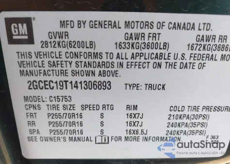 2004 Chevrolet Silverado 1500 Ls from USA, damaged, VIN 2GCEC19T141306893